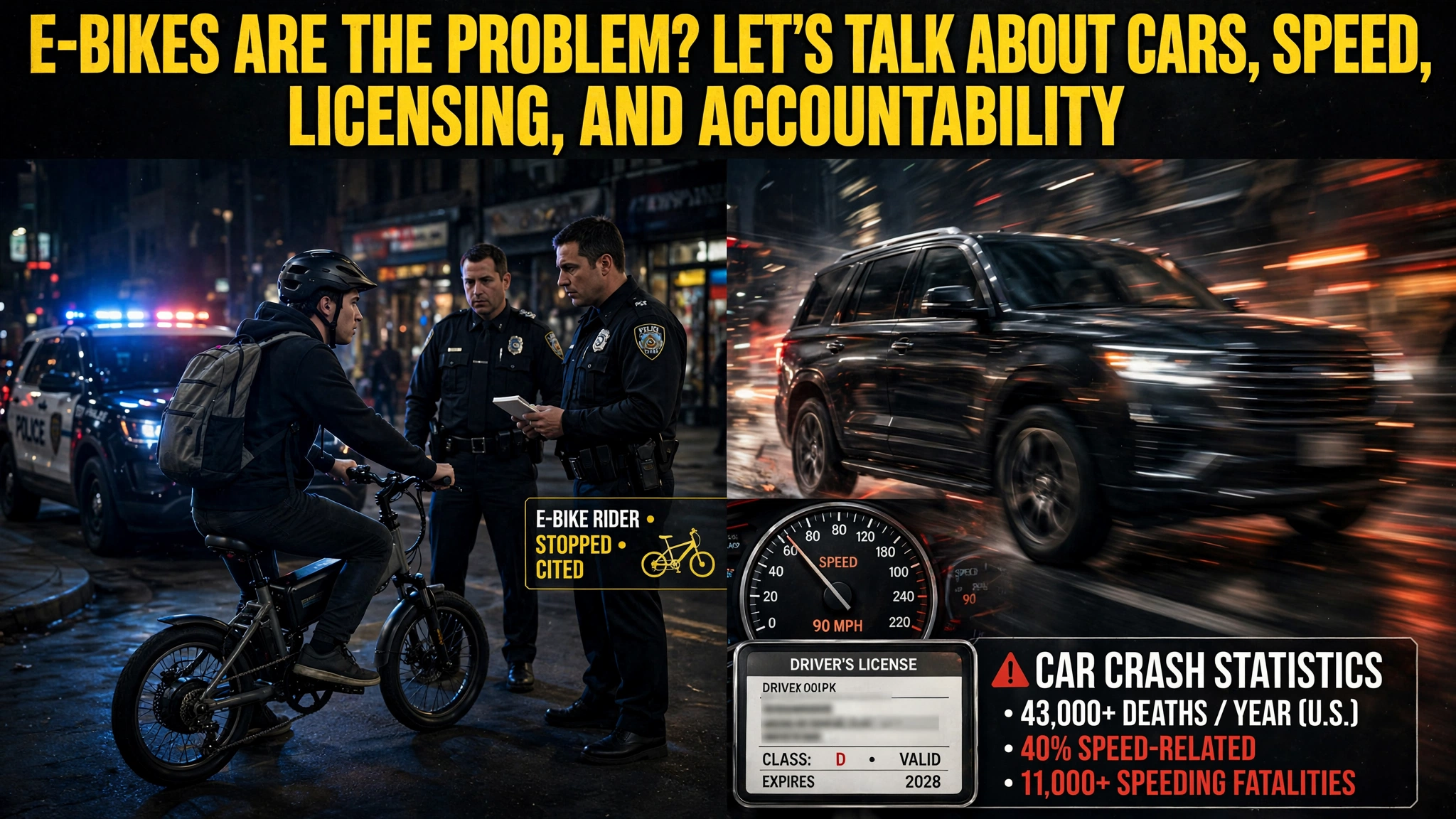 E-Bikes Are the Problem? Let's Talk About Cars, Speed, Licensing, and Accountability